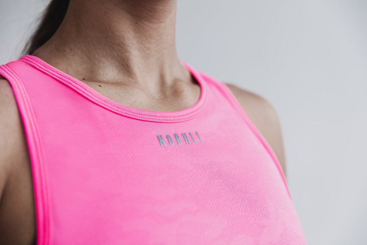 Nobull Lightweight Textured Neon Women's Tank Tops Pink Camo | Australia (HI0794)